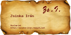 Zsinka Irén névjegykártya